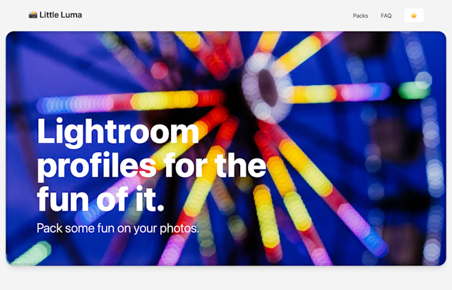 Screenshot of the Little Luma homepage, a site that sells Lightroom LUT based presets.