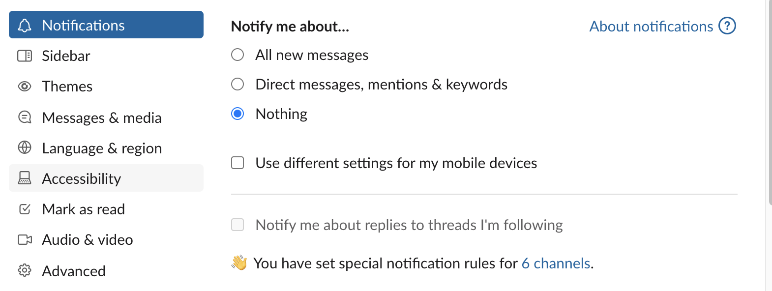 slack notification settings