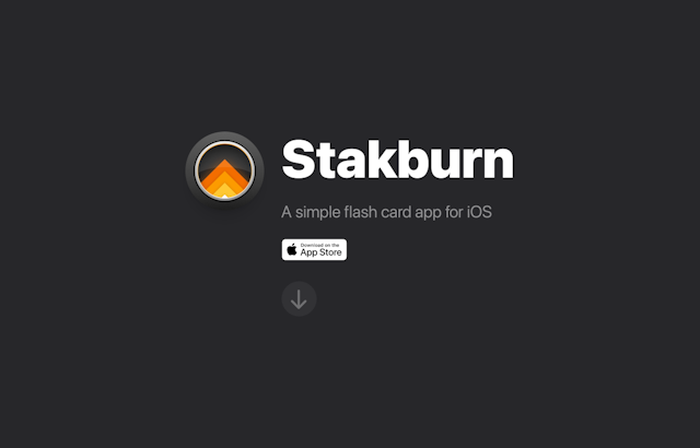 Screenshot of the Stakburn homepage, a flashcard app for iOS.