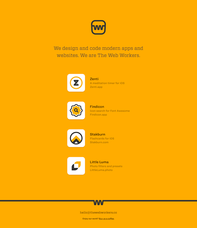 Screenshot of The Web Workers homepage.